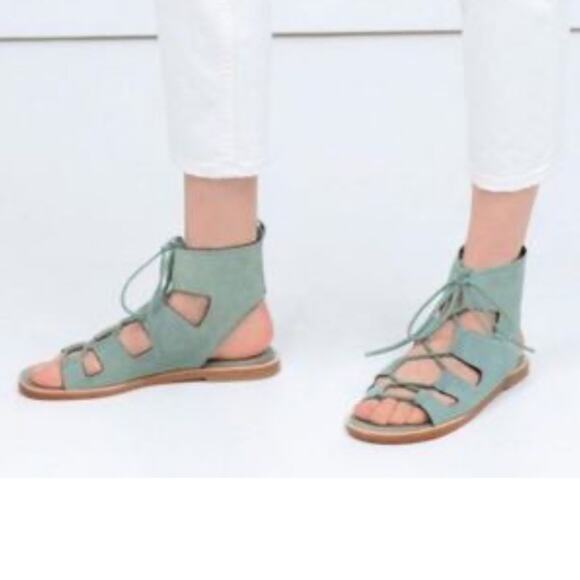 Zara Mint Green Faux Suede Gladiator Sandals - Picture 5 of 13